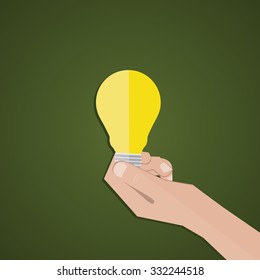 bulb light. flat concept. business and concept and businessman hand.vector illustration