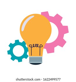bulb light and gear wheels icon over white background, vector illustration