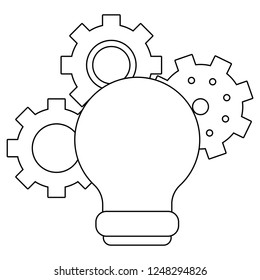 Bulb light and gears black and white
