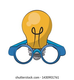 Bulb light and glasses cartoon isolated vector illustration graphic design