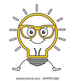 bulb light with glasses kawaii character