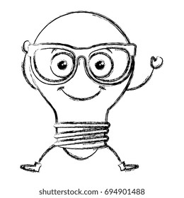 bulb light with glasses kawaii character