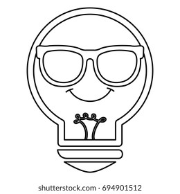 bulb light with glasses kawaii character
