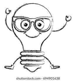 bulb light with glasses kawaii character