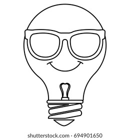 bulb light with glasses kawaii character