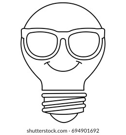 bulb light with glasses kawaii character