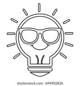 bulb light with glasses kawaii character