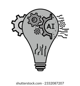 Glühbirne Idee mit Gehirn und Zahnräder Künstliche Intelligenz isolierte Symbol Vektorgrafik Design. Einsatz des Technologiekonzepts.