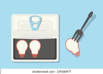 Bulb light idea in can, vector