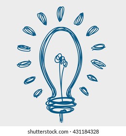 Bulb light idea. concept of big ideas inspiration innovation, invention, effective thinking. text