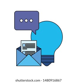 bulb light idea with envelope and speech bubble