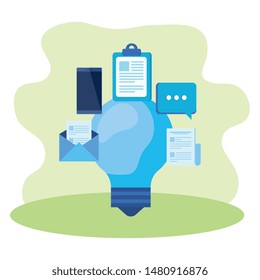bulb light idea with envelope and speech bubble