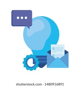 bulb light idea with envelope and speech bubble