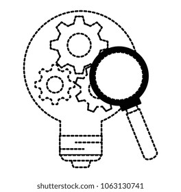 bulb light idea with gears and magnifying