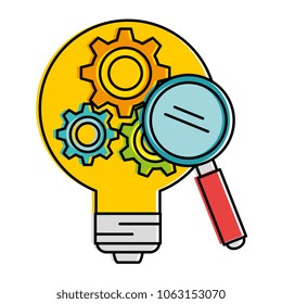 bulb light idea with gears and magnifying