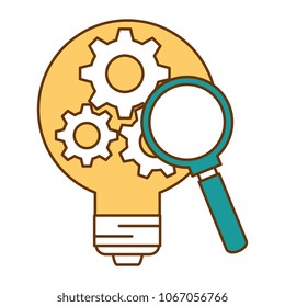 bulb light idea with gears and magnifying