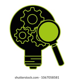 bulb light idea with gears and magnifying