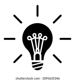Icono plano de glifo bombilla de luz de bombilla aislado en fondo blanco