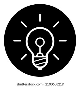 Icono plano de glifo bombilla de luz de bombilla aislado en fondo blanco