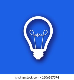 Bulb Light Idee im Stil der Papierverarbeitung. Origami White Electric Bulb für Kreativität, Start, Brainstorming, Business. Blauer Hintergrund.