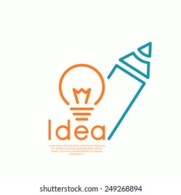 Bulb light idea and pencil. concept  of ideas inspiration innovation, invention, effective thinking. 