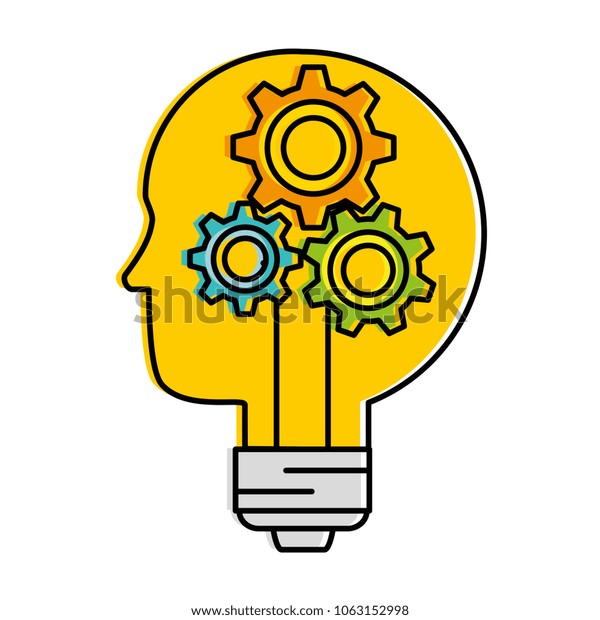 Vector De Stock Libre De Regalias Sobre Bulb Light Idea Profile Gears1063152998