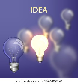 Bulb light idea vector illustration. Background with blurred lights.