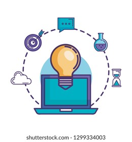 bulb light with laptop and business icons
