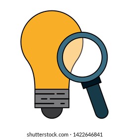 Bulb light and magnifying glass symbols vector illustration graphic design