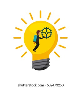 bulb light with man icon over white background. teamwork concept. colorful design. vector illustration