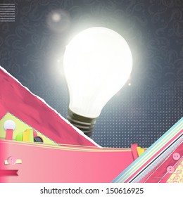 bulb light over vintage background. Vector design.