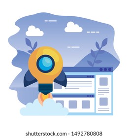 bulb light rocket start up with template webpage