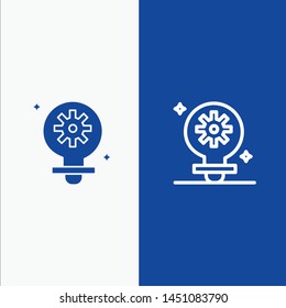 Bulb, Light, Setting, Gear Line and Glyph Solid icon Blue banner Line and Glyph Solid icon Blue banner