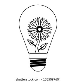 bulb light sunflower symbol in black and white