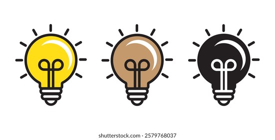 "Bulb Light" Symbol, Icon Set - (Yellow Gray White Color). "Bulb Light"  Electric lamp, light, innovation, solution, creative thinking, electricity. Outline, flat, and colored style. Flat design.