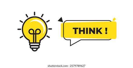 "Bulb Light" Symbol, Icon Set - "Bulb Light" with motivational text. Electric lamp, light, innovation, solution, creative thinking, electricity. Outline, flat, and colored style. Flat design.