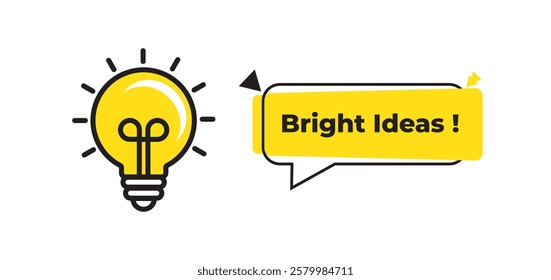 "Bulb Light" Symbol, Icon Set - "Bulb Light" with motivational text. Electric lamp, light, innovation, solution, creative thinking, electricity. Outline, flat, and colored style. Flat design.