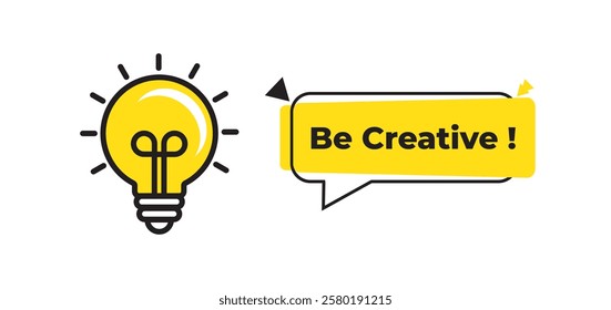 "Bulb Light" Symbol, Icon Set - "Bulb Light" with motivational text. Electric lamp, light, innovation, solution, creative thinking, electricity. Outline, flat, and colored style. Flat design.