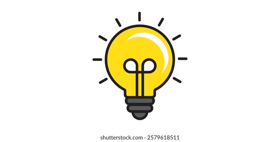 "Bulb Light" Symbol, Icon - Yellow Color With White Background. "Bulb Light"  Electric lamp, light, innovation, solution, creative thinking, electricity. Outline, flat and colored style. Flat design.