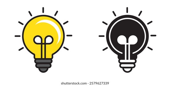 "Bulb Light" Symbol, Icon - Yellow And Black Color. "Bulb Light"  Electric lamp, light, innovation, solution, creative thinking, electricity. Outline, flat and colored style. Flat design.