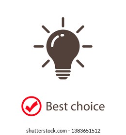 Bulb light vector icon. Lighting Electric lamp. Electricity, shine. Light Bulb icon vector, isolated on background. Bulb light icon - Idea sign, solution. Bulb light symbol Energy 