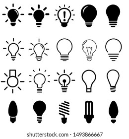 Bulb light vector icons set. lamp icon. Lighting Electric lamp illustration symbol. Idea sign or logo.