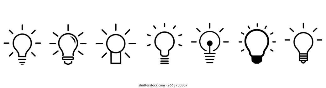 Conjunto de iconos de vector de luz de bombilla. icono de lámpara. Iluminación Símbolo de ilustración de lámpara eléctrica. Idea de signo o logotipo.