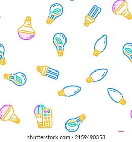 Bulb Lighting Electric Accessory Vector Seamless Pattern Color Line Illustration