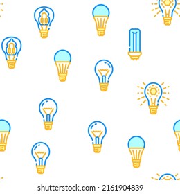 Iluminación de bombillas Vector de accesorios eléctricos Ilustración de la línea de color de patrón sin soldadura