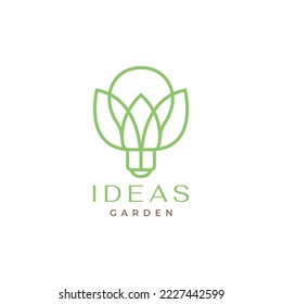 bulb lighting lamp ideas with leaf line minimalist logo design vector