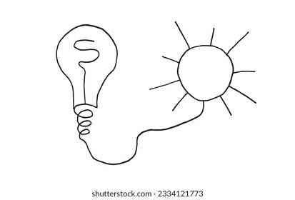 Bulb lightning illustration image. 
Hand drawn image artwork of lightning.
Simple cute original logo.
Hand drawn vector illustration for posters, cards, t-shirts.