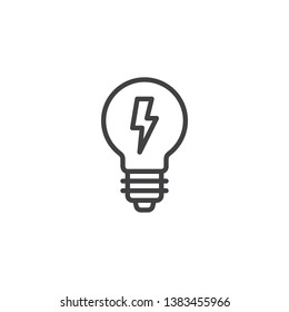 Bulb with lightning line icon. linear style sign for mobile concept and web design. Light lamp outline vector icon. Energy symbol, logo illustration. Pixel perfect vector graphics