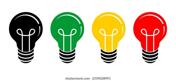 Bulb lights with black, green, yellow and red silhouettes. Isolated on white background, vector illustration EPS file, Icon, Logo, Emblem, Badge free download