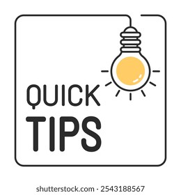 Bulb line icon. Thin line hanging bulb with text Quick Tips.